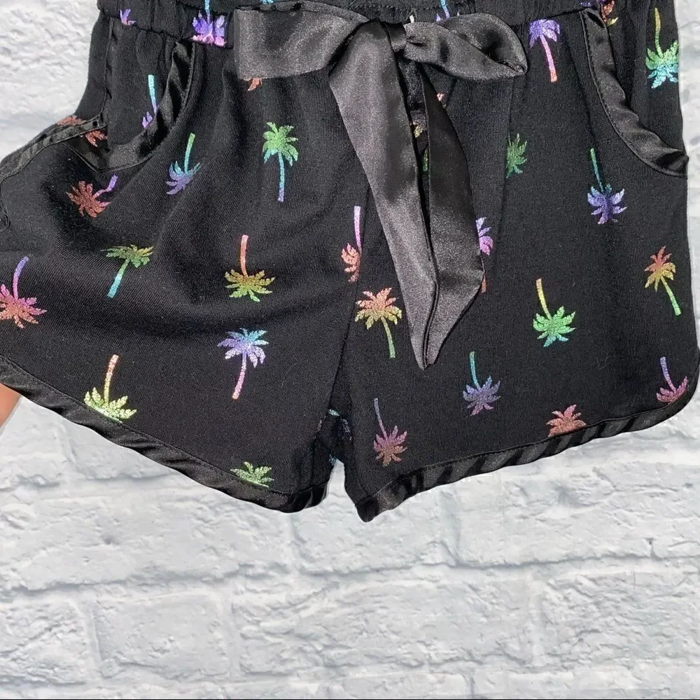 Justice tank top multicolored palm tree shorts romper w/satin bow sz 8 girls